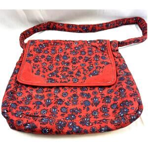 Red and Navy with white purse 10 x 10 x 2" cloth bag 14" tall strap